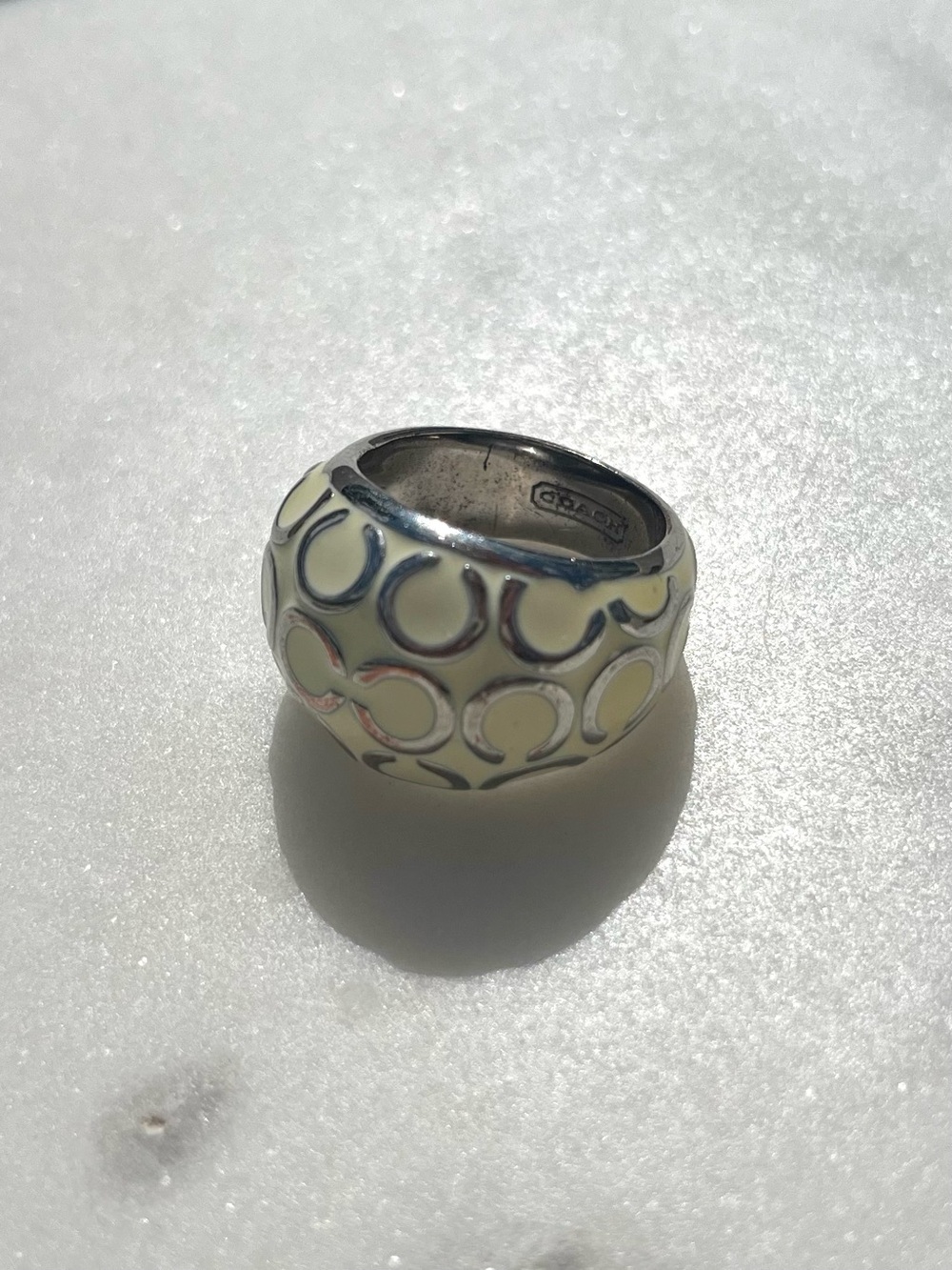 COACH Miranda Dome Enameled Signature Ring, White & Silver SIZE 8